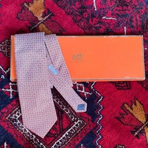 Hermes Rust-Brown & Black Geometric Men's Tie with box